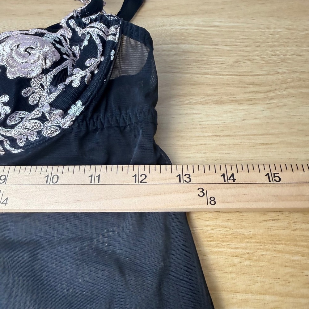 Y2K Babydoll Floral Embroidery Sheer Mesh 34B Chemise Coquette Romantic Boudoir - Picture 5 of 10
